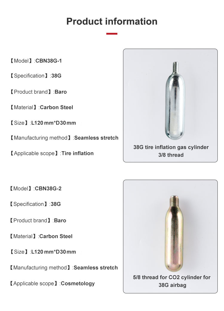 38g CO2 Thread Cartridges for Truck Tire Inflation